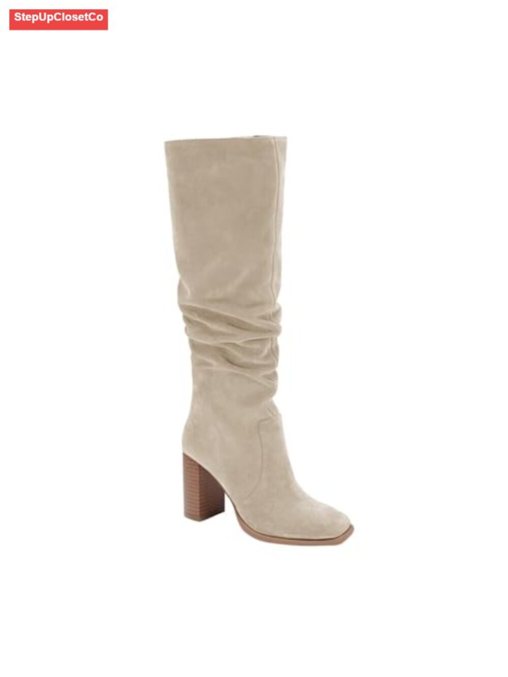 Womens Knee High Boots Chunky Heel Square Toe Side Zipper Wide Calf
